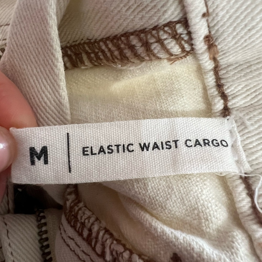 PacSun Elastic Waist Cargo Pants Bone Color Brown Stitching Size Medium - Picture 8 of 10